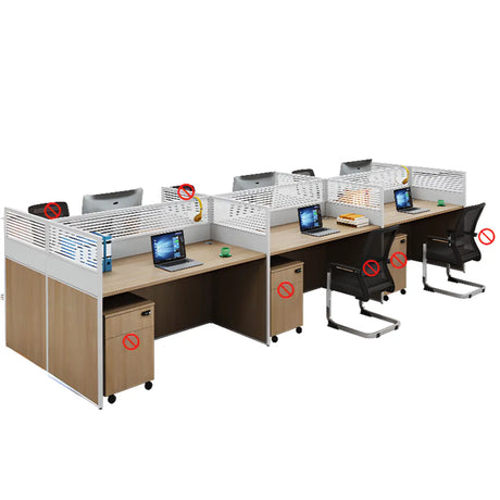 Classic Rectangular Wooden Storage Computer Desks Set Image - 2