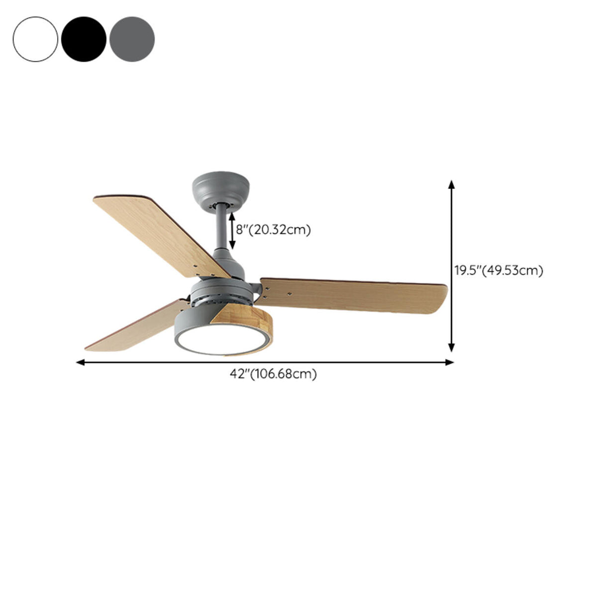 Classic Remote Control Wood 3 Blade Ceiling Fan Light 