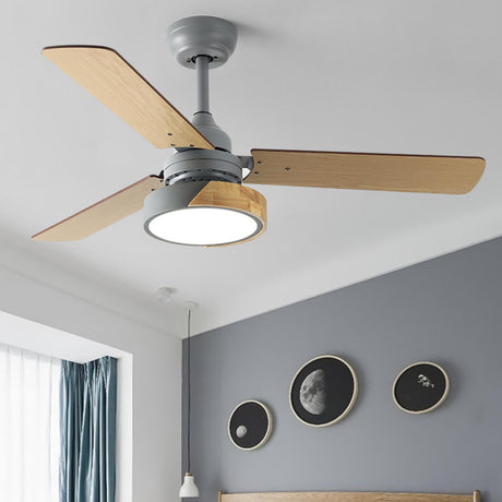 Classic Remote Control Wood 3 Blade Ceiling Fan Light Image - 2