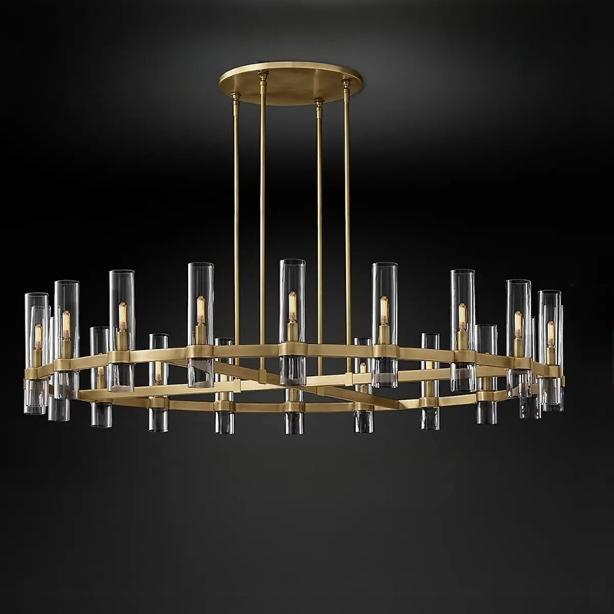 Classic Round Cylinder Glass Dining Room Bronze Chandelier Image - 10