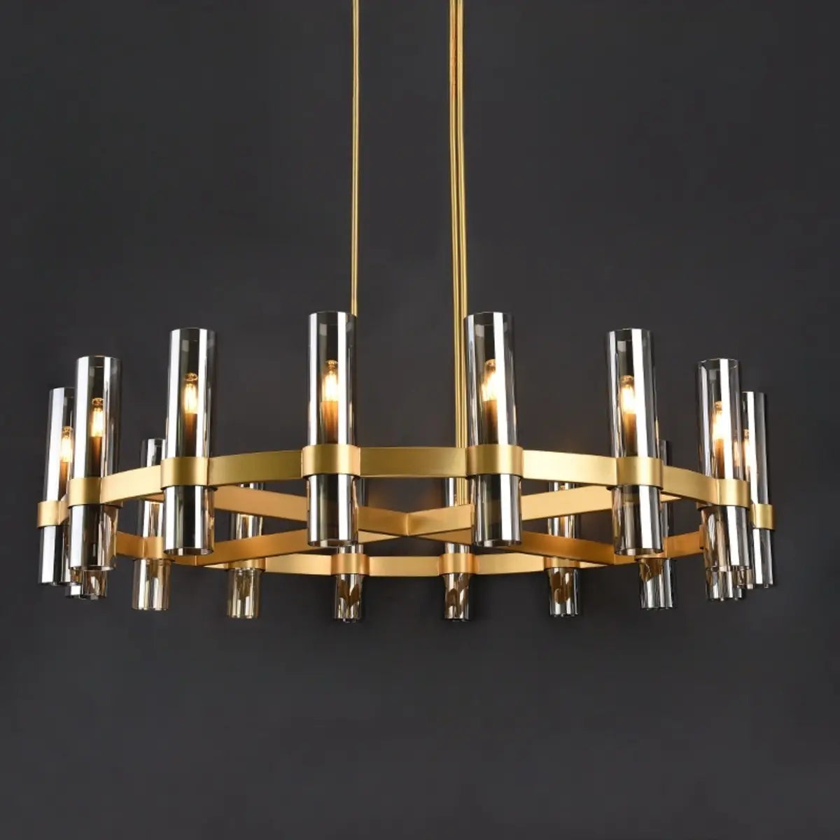 Classic Round Cylinder Glass Dining Room Bronze Chandelier Image - 18