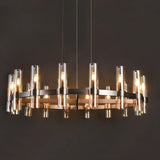 Classic Round Cylinder Glass Dining Room Bronze Chandelier Image - 21