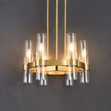 Classic Round Cylinder Glass Dining Room Bronze Chandelier Image - 22