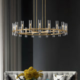 Classic Round Cylinder Glass Dining Room Bronze Chandelier Image - 5