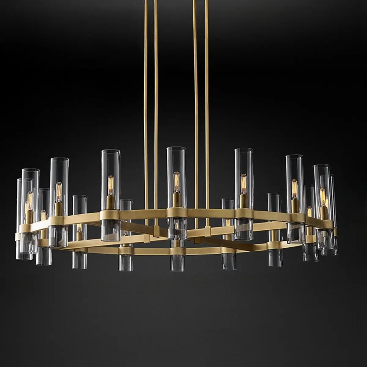 Classic Round Cylinder Glass Dining Room Bronze Chandelier Image - 6