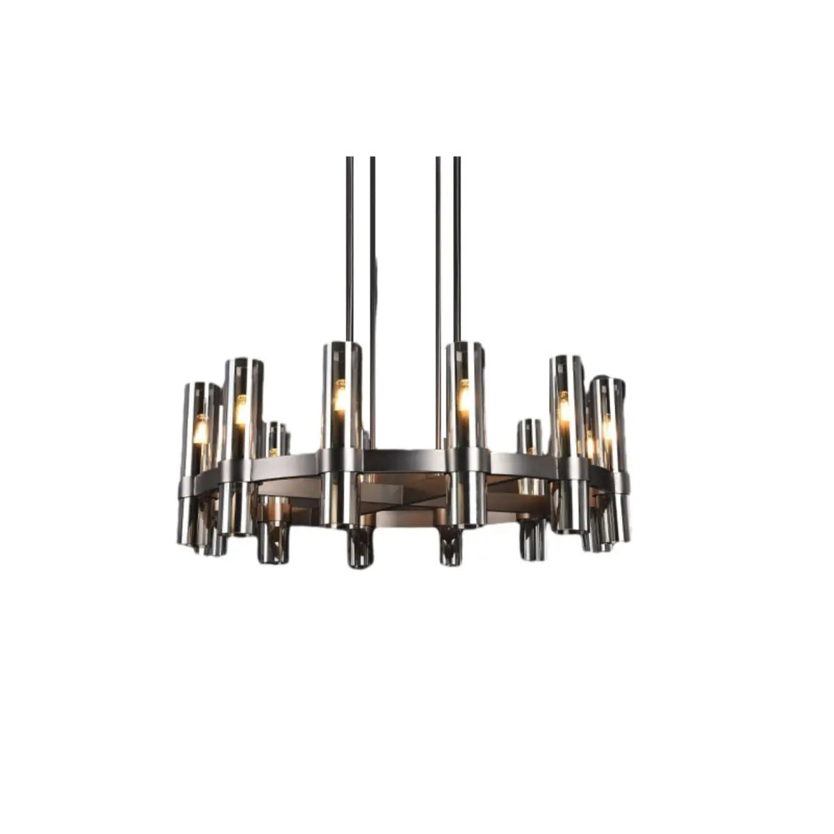 Classic Round Cylinder Glass Dining Room Bronze Chandelier Image - 9