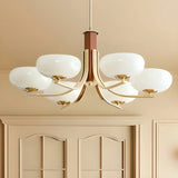 Classic Round Dining Room Cream Yellow Bowl Chandelier Image - 4