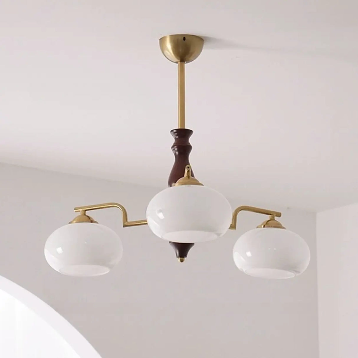 Classic Round Dome White Glass Ceiling Light Chandelier Image - 3