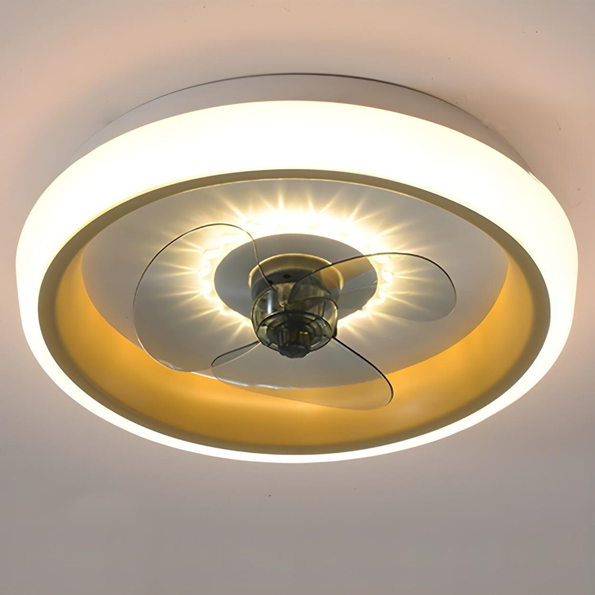 Classic Round Modern Flush Ceiling Fan with LED Light Image - 17