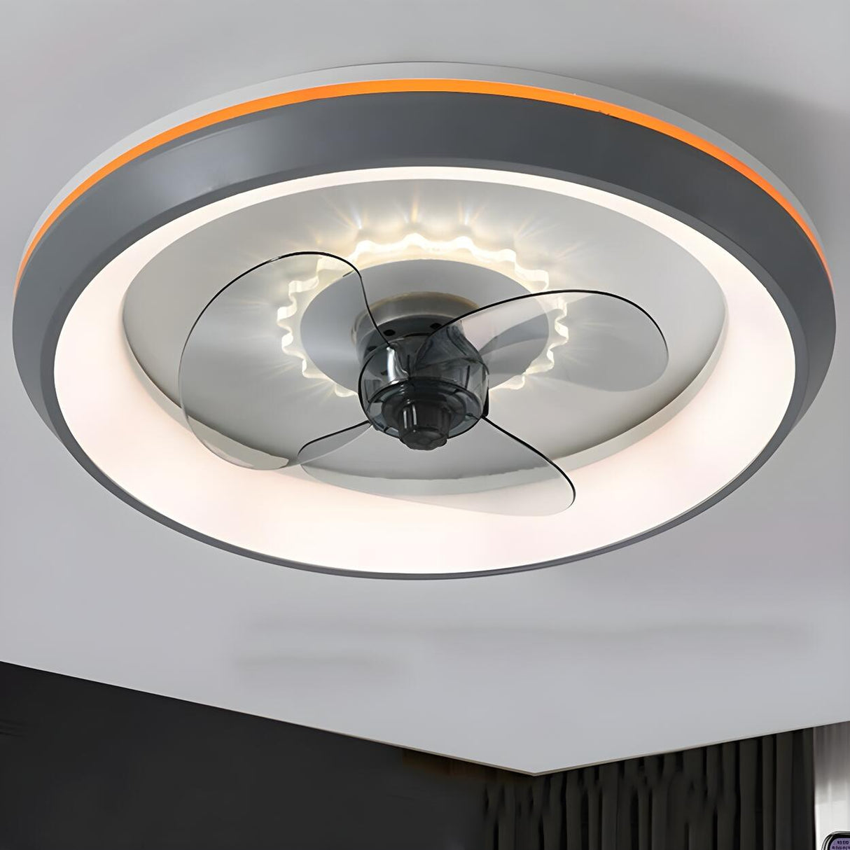 Classic Round Modern Flush Ceiling Fan with LED Light Image - 20