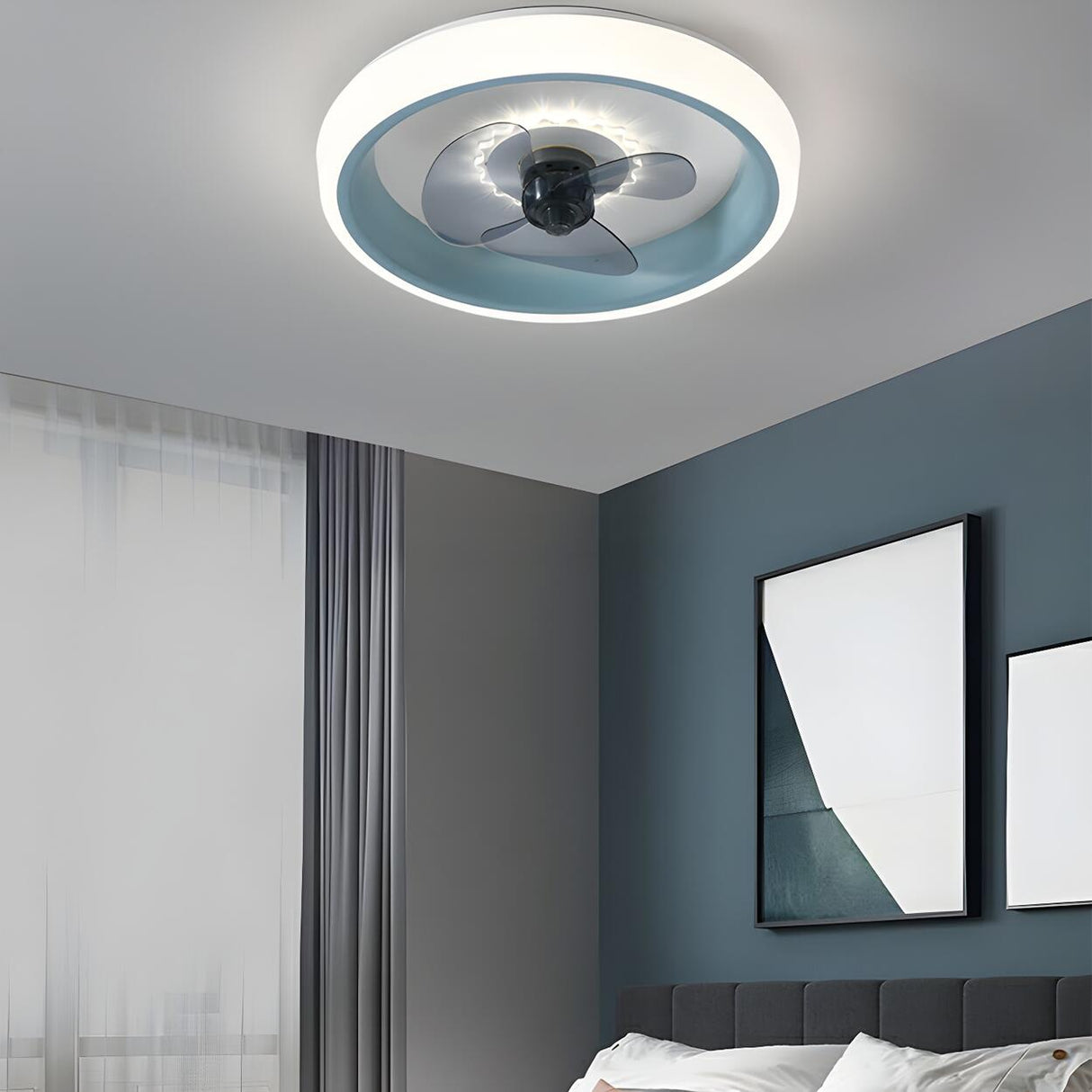 Classic Round Modern Flush Ceiling Fan with LED Light Image - 29