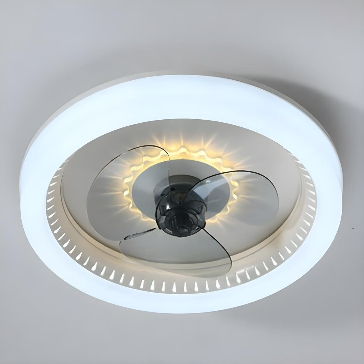 Classic Round Modern Flush Ceiling Fan with LED Light Image - 5