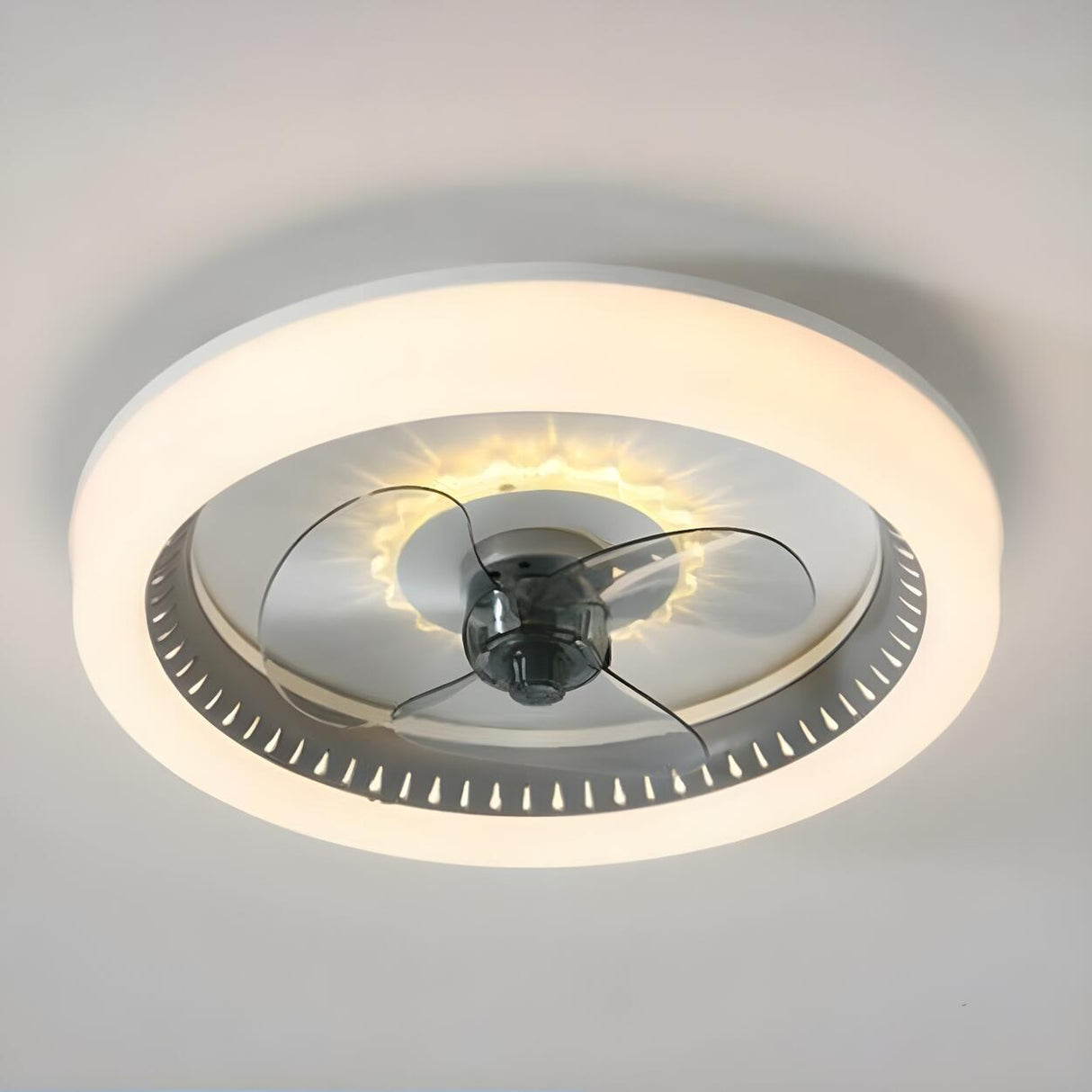 Classic Round Modern Flush Ceiling Fan with LED Light Image - 7