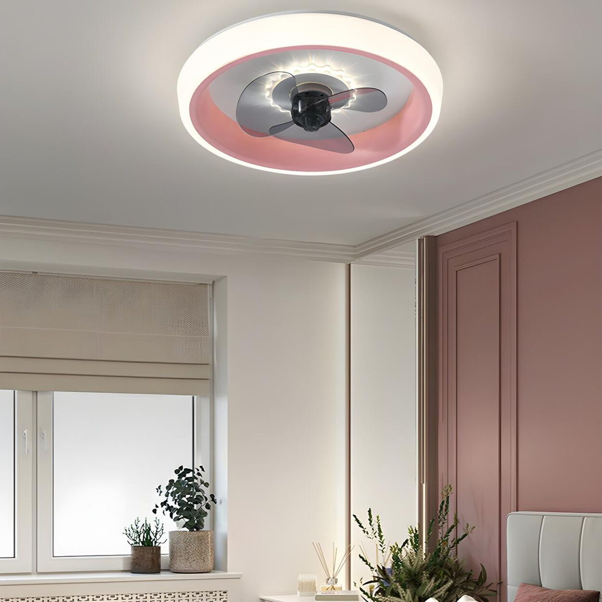 Classic Round Modern Flush Ceiling Fan with LED Light Image - 8