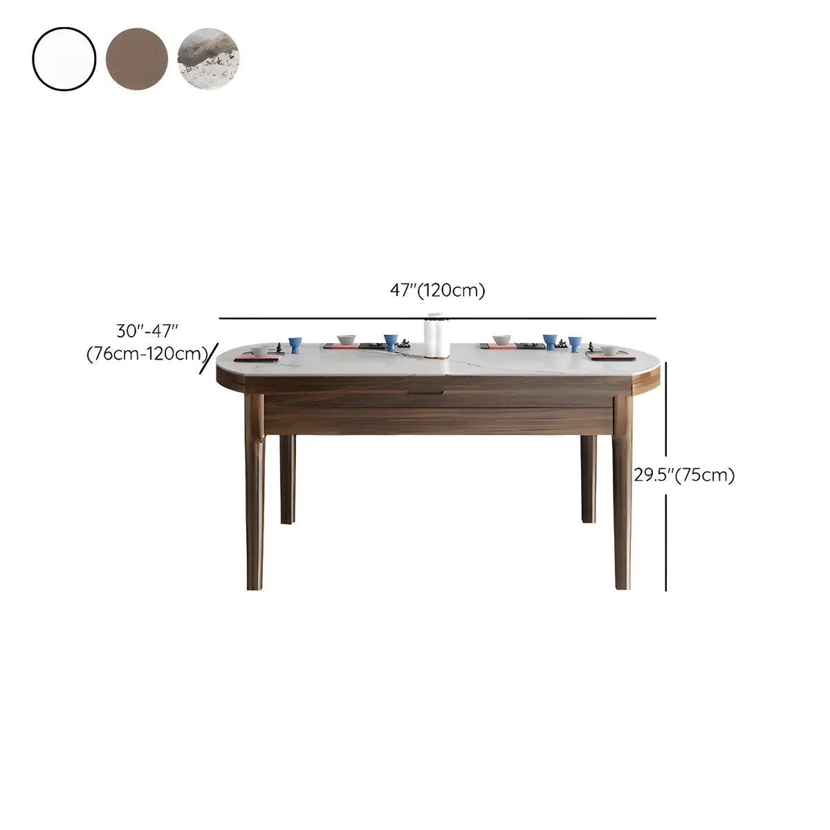 Classic Round Stone Dining Extension Table Brown Drop Leaf 