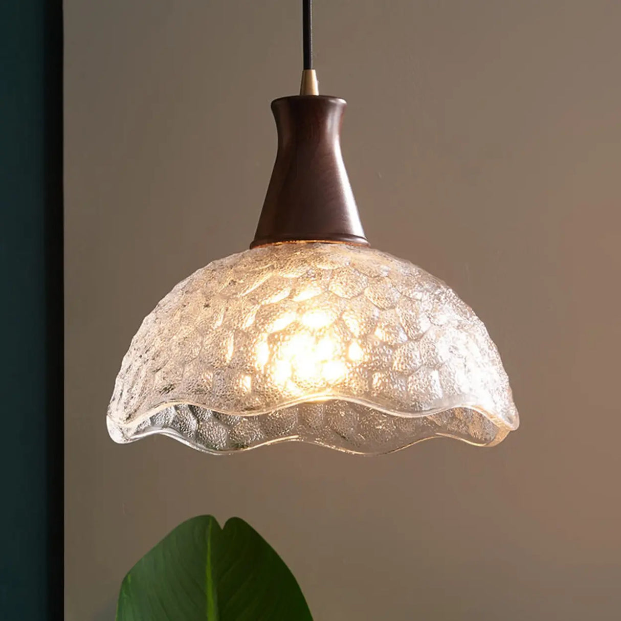 Classic Rounded Dome Glass Walnut Mini Pendant Light Image - 3