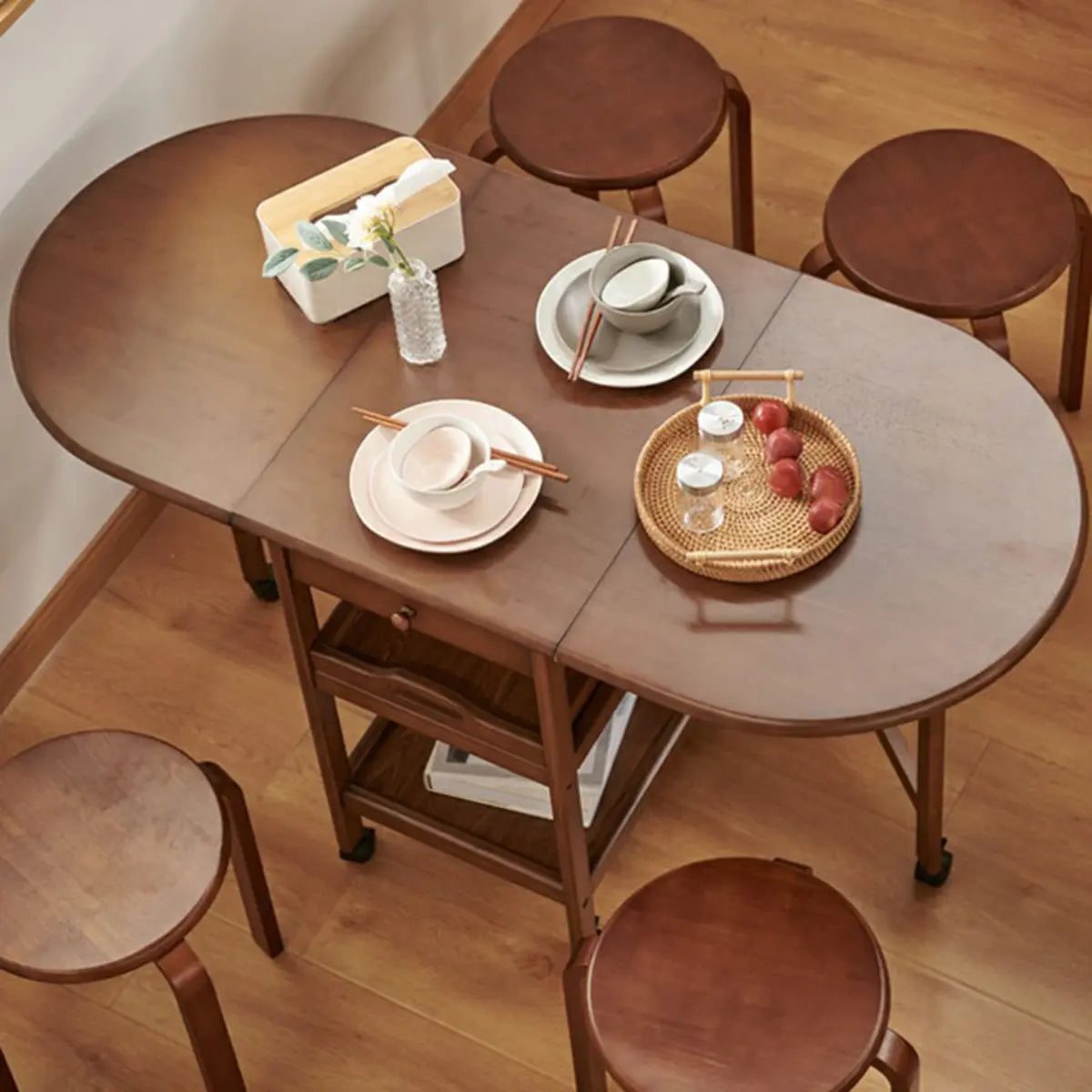 Classic Rubberwood Oval Folding Dining Table Brown Image - 1