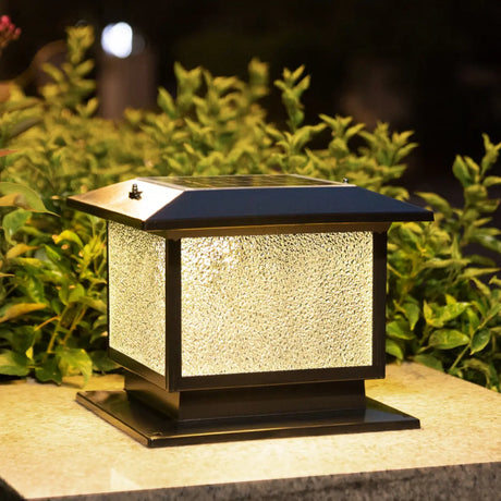 Classic Simple Square Glass Solar Outdoor Table Lamp Image - 1