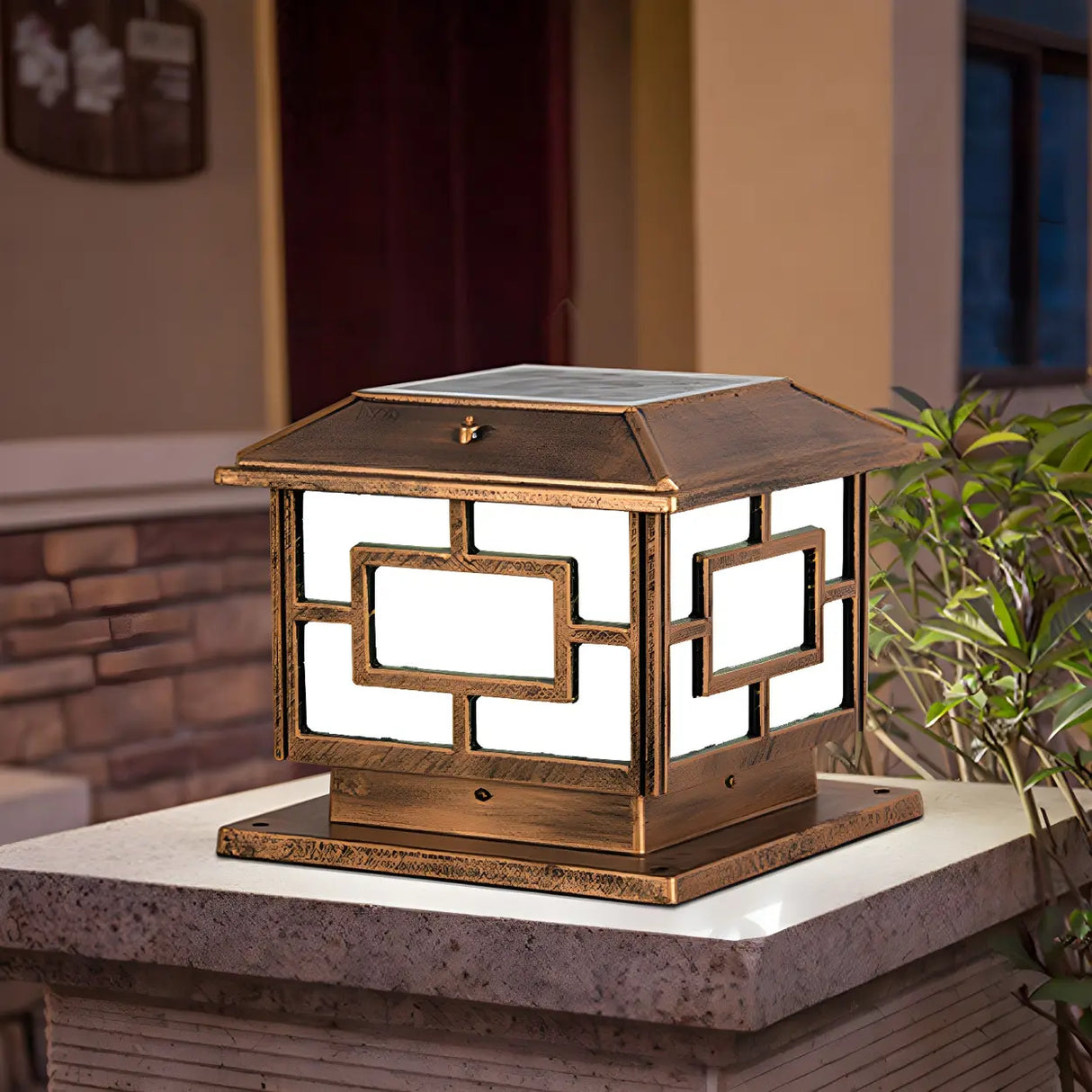 Classic Simple Square Metal Solar Outdoor Lantern Lamp Image - 1