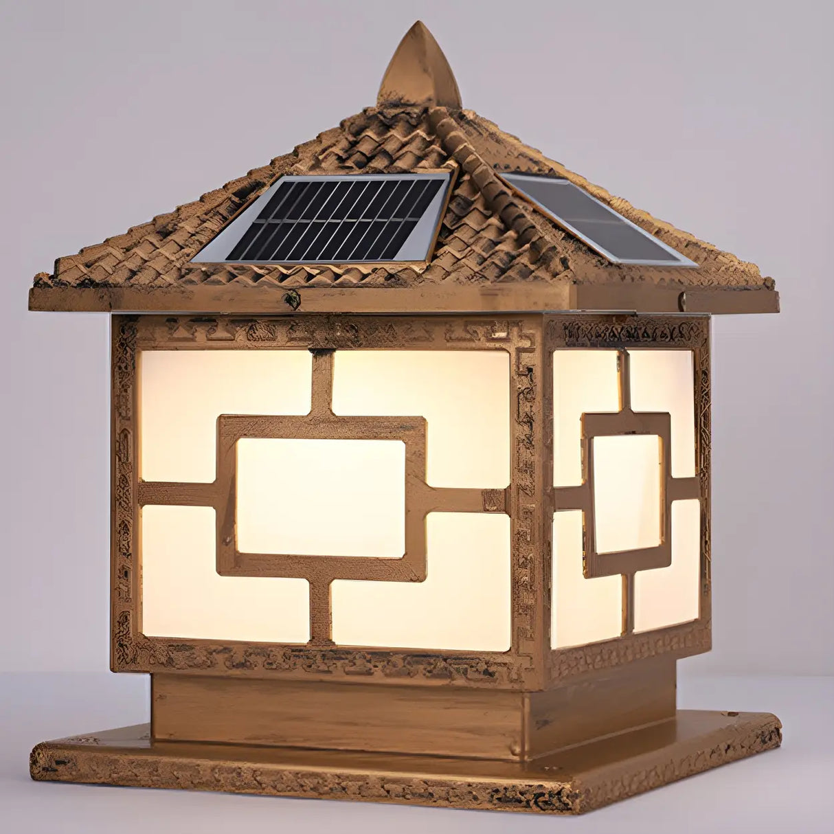 Classic Simple Square Metal Solar Outdoor Lantern Lamp Image - 12