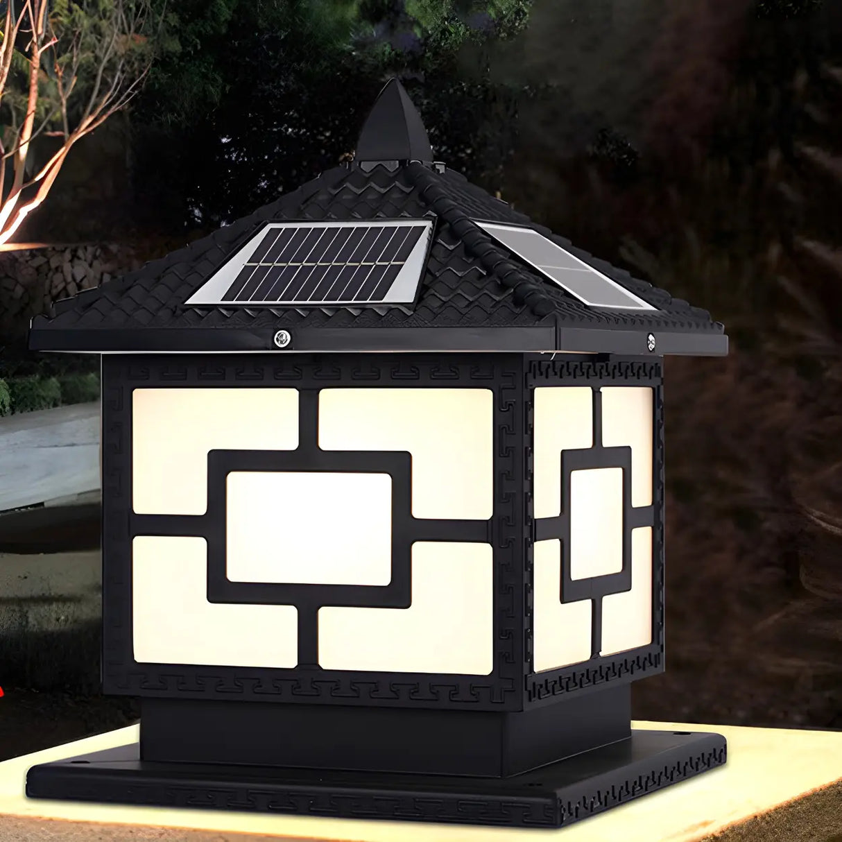 Classic Simple Square Metal Solar Outdoor Lantern Lamp Image - 4