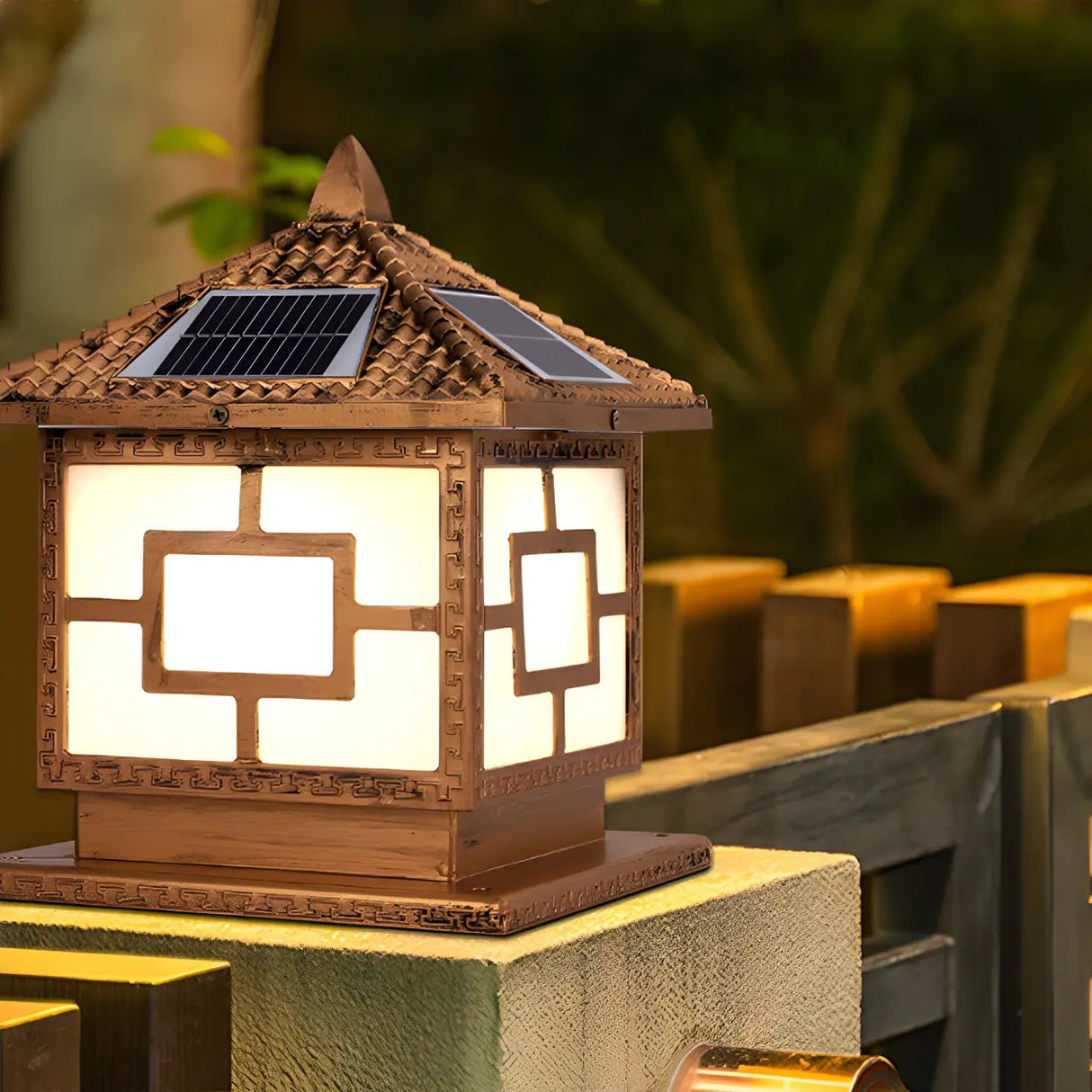 Classic Simple Square Metal Solar Outdoor Lantern Lamp Image - 5