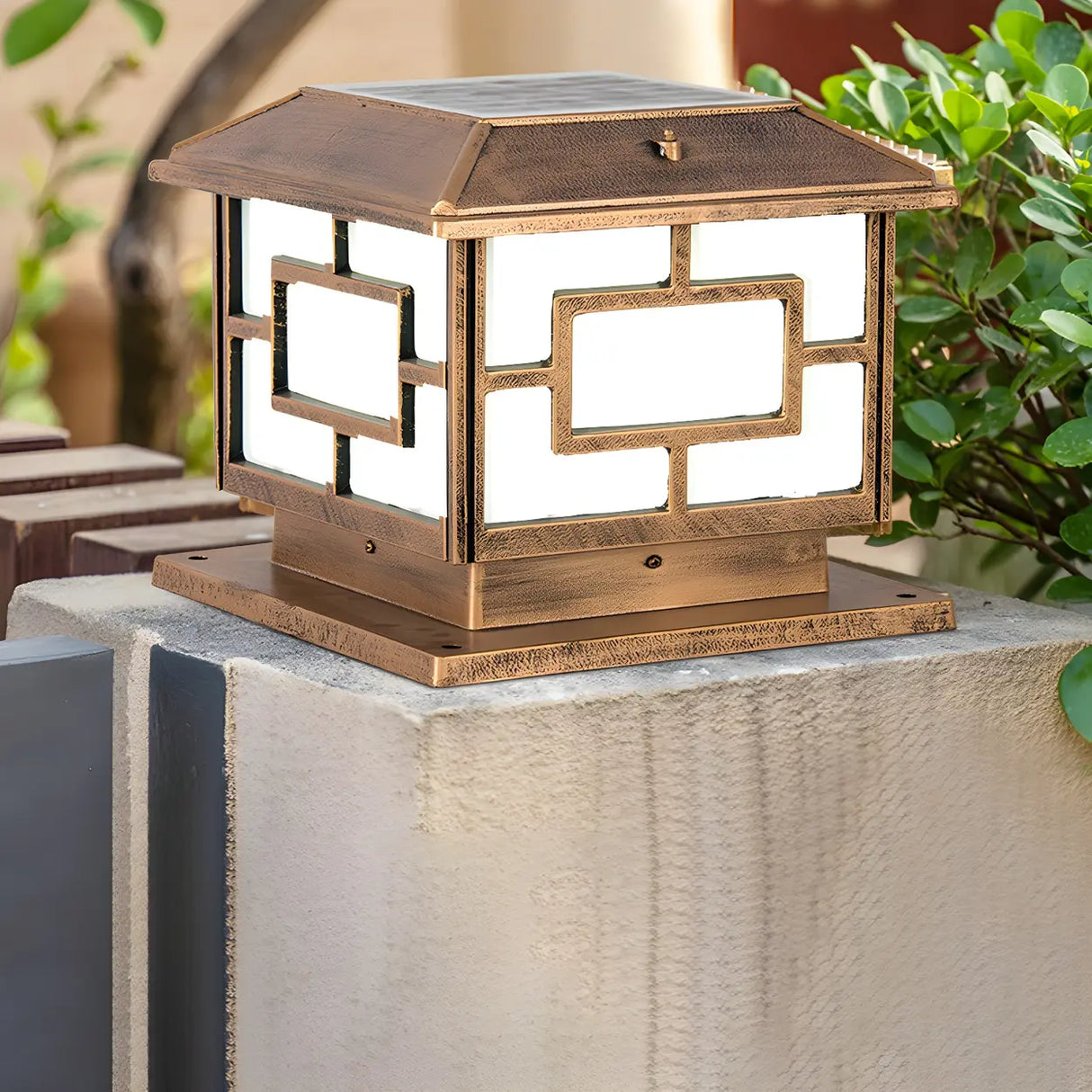 Classic Simple Square Metal Solar Outdoor Lantern Lamp Image - 6