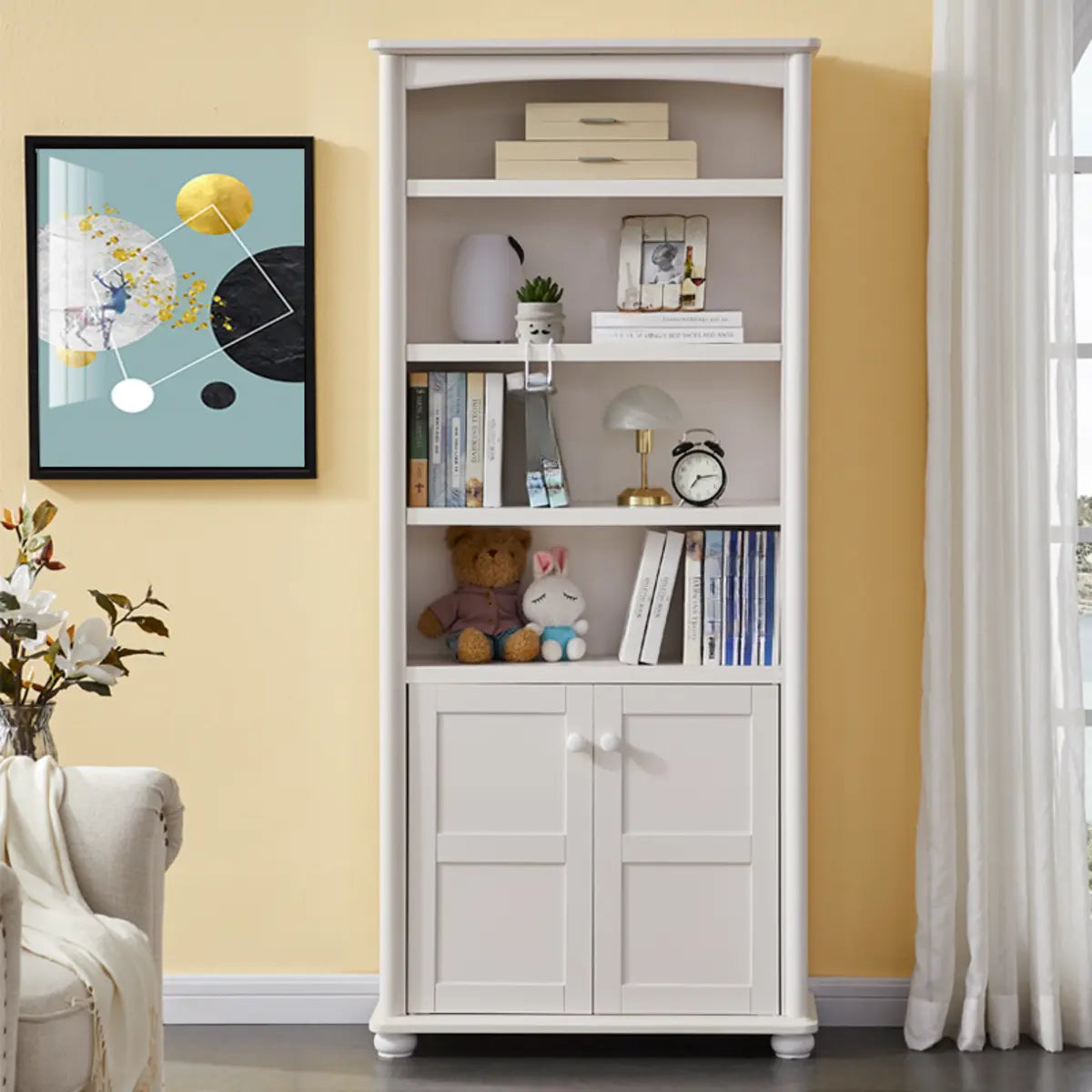 Classic Simple White Rectangular Wood Storage Bookcase Image - 11