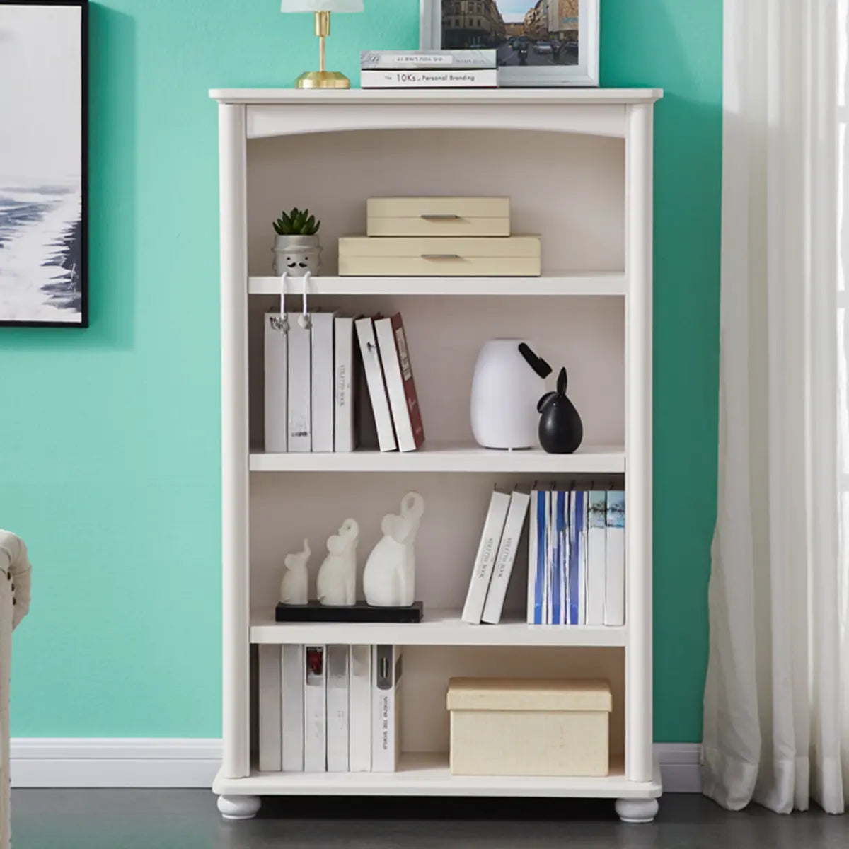 Classic Simple White Rectangular Wood Storage Bookcase Image - 18