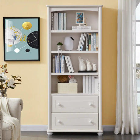 Classic Simple White Rectangular Wood Storage Bookcase Image - 2