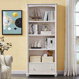 Classic Simple White Rectangular Wood Storage Bookcase Image - 4