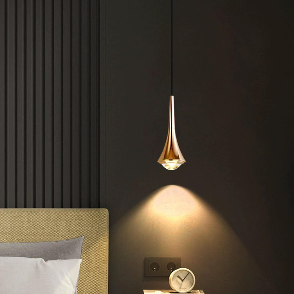 Classic Sleek Alloy Cone Metal Bedroom Pendant Light Image - 14