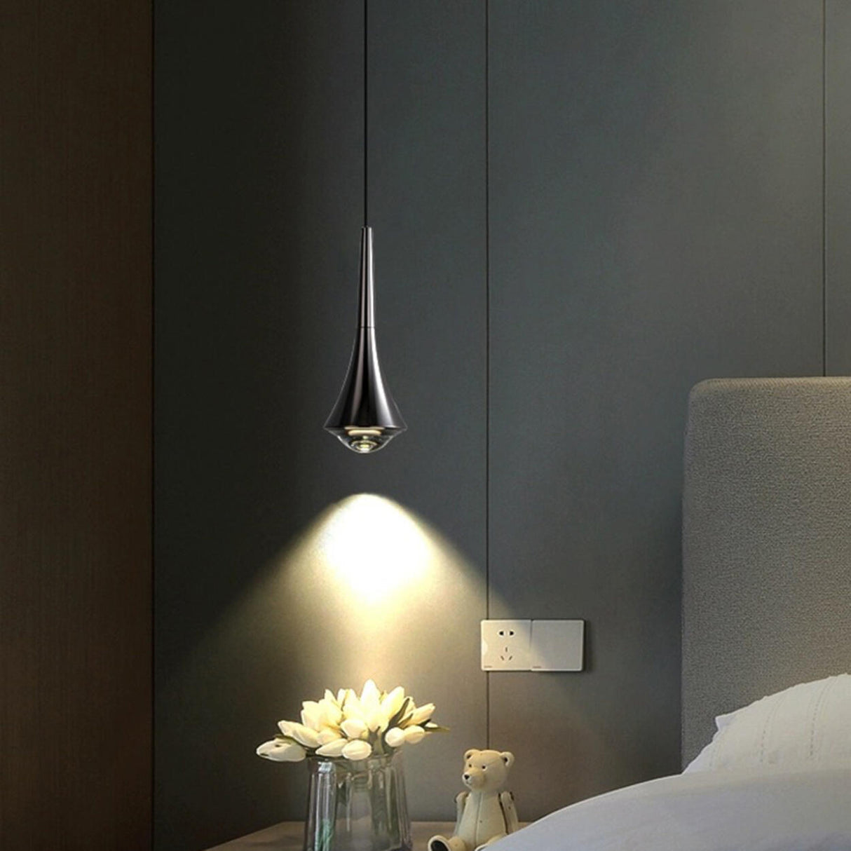 Classic Sleek Alloy Cone Metal Bedroom Pendant Light Image - 16