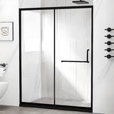 Classic Sliding Clear Glass Black Towel Bar Shower Door Image - 1