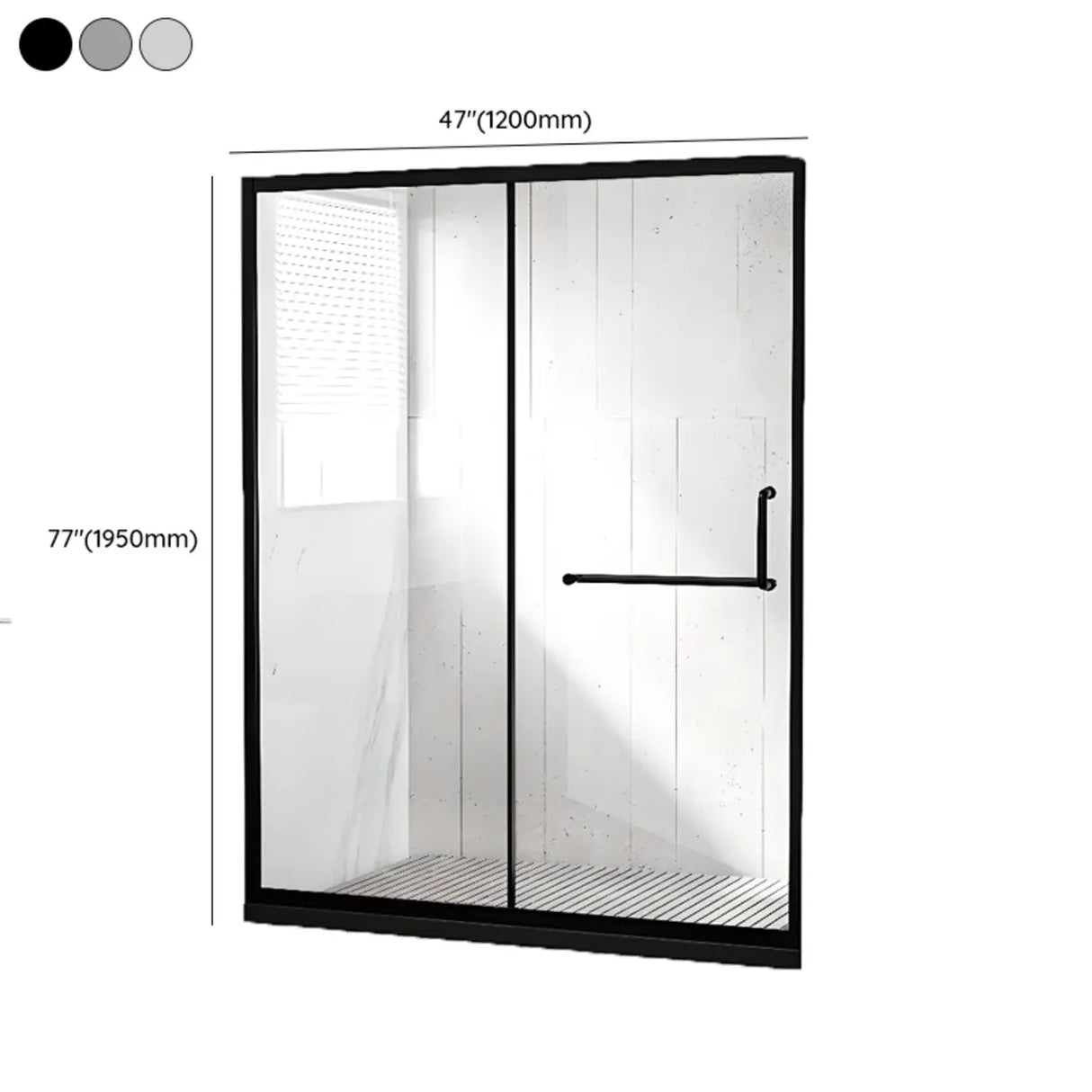 Classic Sliding Clear Glass Black Towel Bar Shower Door 