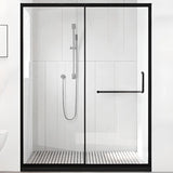 Classic Sliding Clear Glass Black Towel Bar Shower Door Image - 2