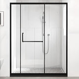 Classic Sliding Clear Glass Black Towel Bar Shower Door Image - 5