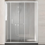 Classic Sliding Clear Glass Black Towel Bar Shower Door Image - 7