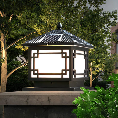 Classic Solar Asian Square Outdoor Garden Lantern Lamp Image - 1