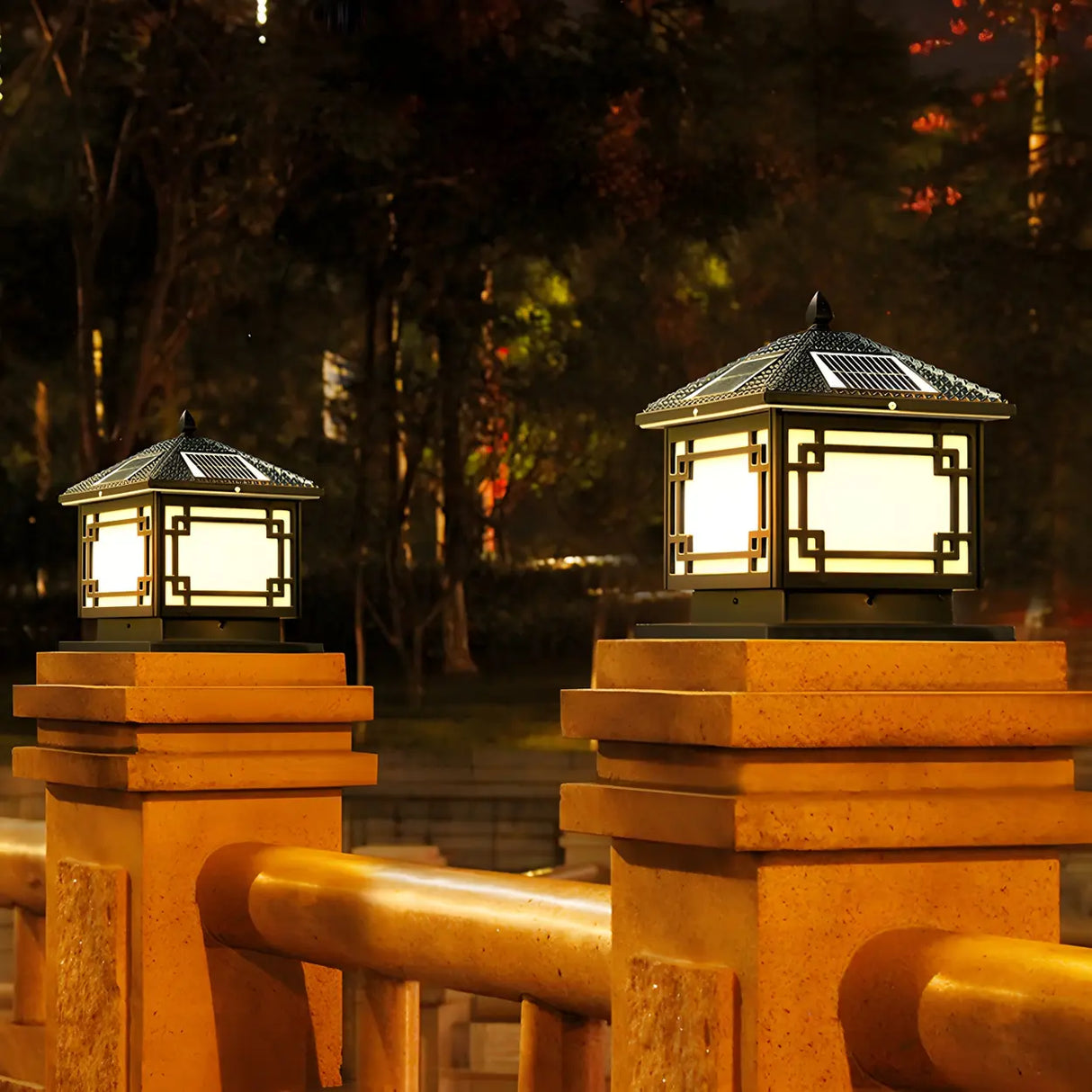 Classic Solar Asian Square Outdoor Garden Lantern Lamp Image - 12