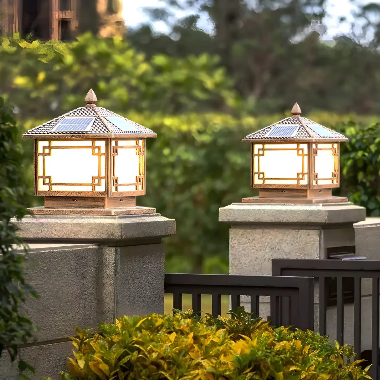 Classic Solar Asian Square Outdoor Garden Lantern Lamp Image - 13