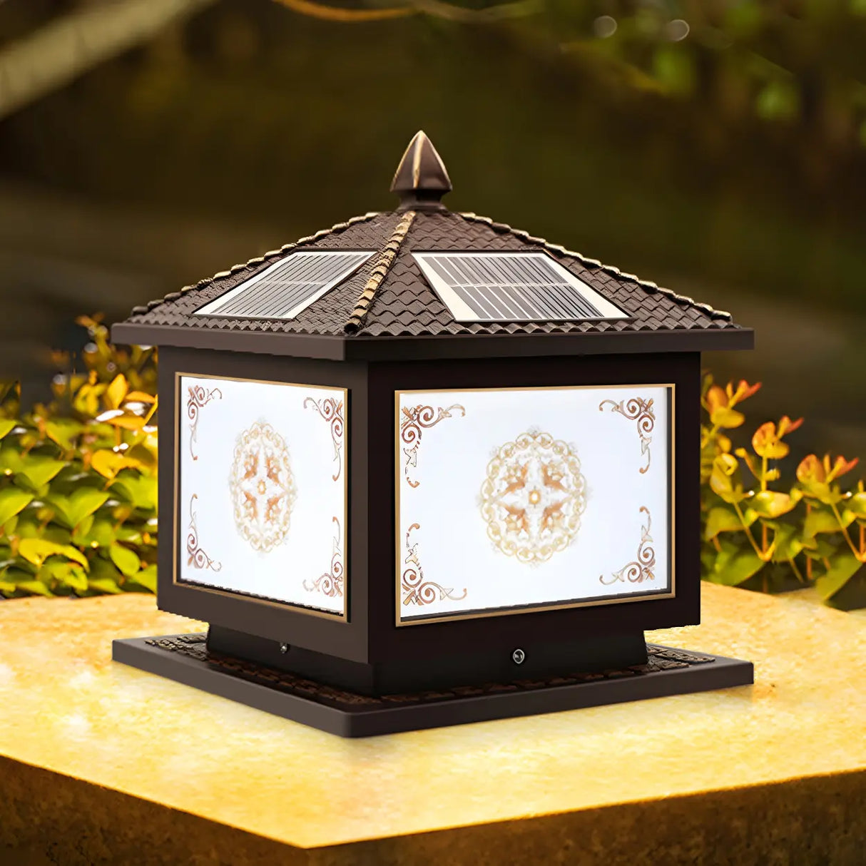 Classic Solar Chinese Pattern Square Outdoor Table Lamp Image - 13