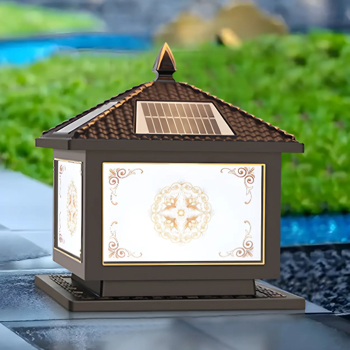 Classic Solar Chinese Pattern Square Outdoor Table Lamp Image - 17