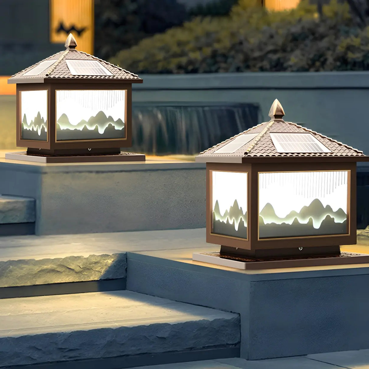 Classic Solar Chinese Pattern Square Outdoor Table Lamp Image - 8