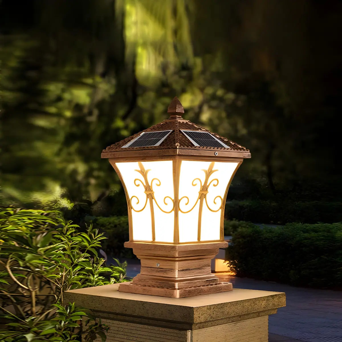 Classic Solar Outdoor Bronze Lantern Garden Post Light Image - 1