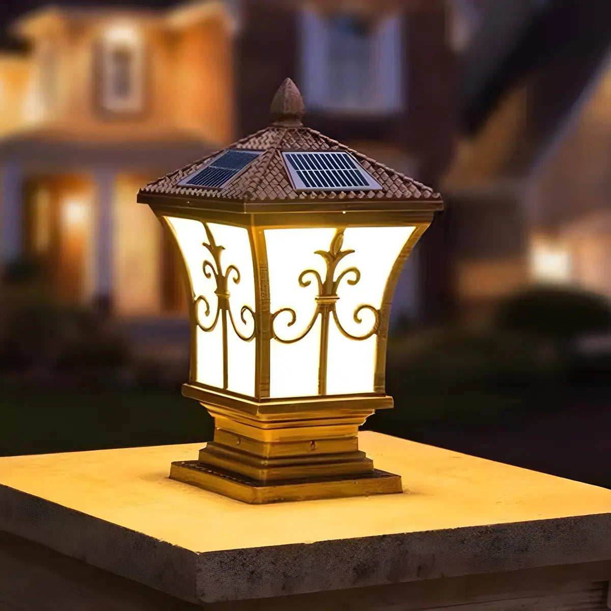 Classic Solar Outdoor Bronze Lantern Garden Post Light Image - 14