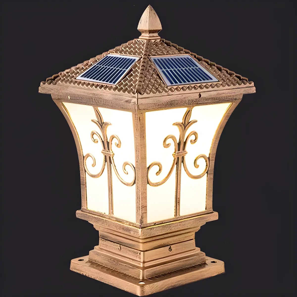 Classic Solar Outdoor Bronze Lantern Garden Post Light Image - 9