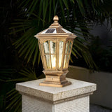 Classic Solar Pillar Lantern Gold LED Outdoor Table Lamp Image - 1