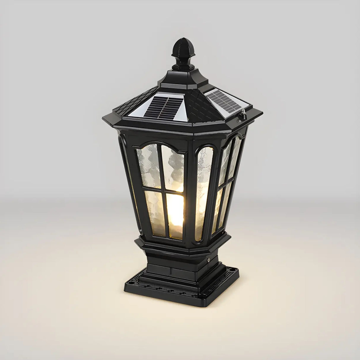 Classic Solar Pillar Lantern Gold LED Outdoor Table Lamp Image - 12