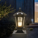 Classic Solar Pillar Lantern Gold LED Outdoor Table Lamp Image - 17